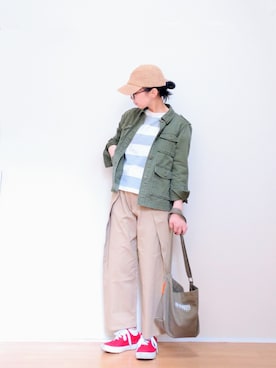 「SEVENDAYS=SUNDAY（セブンデイズサンデイ）のアイテム（ミリタリージャケット）」を使った、はらさん（レディース・151cm）の春コーディネート