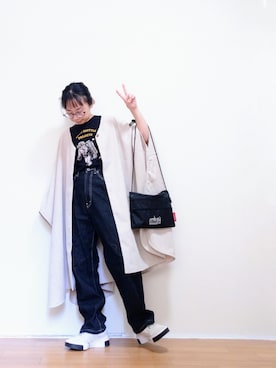 「CIAOPANIC TYPY（チャオパニックティピー）のアイテム（ポンチョ）」を使った、はらさん（レディース・151cm）の秋コーディネート