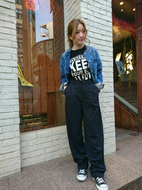 ちゃあ ヒステリックグラマー　USED加工のデニムノーカラージャケット HYSTERIC GLAMOUR（ヒステリックグラマー）の「USED加工