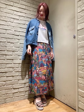 「ウェッジソール」｜「アイテム（デニムジャケット）」を使った、mariko.tさん（レディース・161cm）の春コーディネート