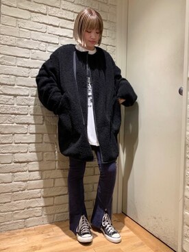 「HYSTERIC GLAMOUR（ヒステリックグラマー）のDIZZY&MILKY フレアパンツ（その他パンツ）」を使った、mariko.tさん（レディース・161cm）の秋コーディネート