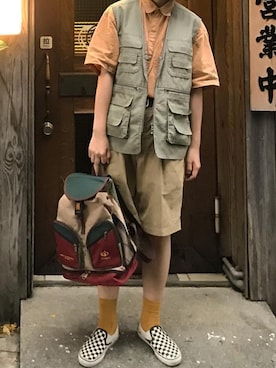 「POLO（ポロ）のアイテム（カーゴパンツ、ベージュ系）」を使った、安柏さん（レディース・168cm）の秋コーディネート
