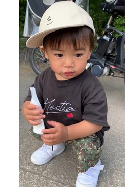 「PEANUTS（ピーナッツ）のアイテム（帽子）」を使った、KYO*AYAさん（キッズ・80cm）の夏コーディネート