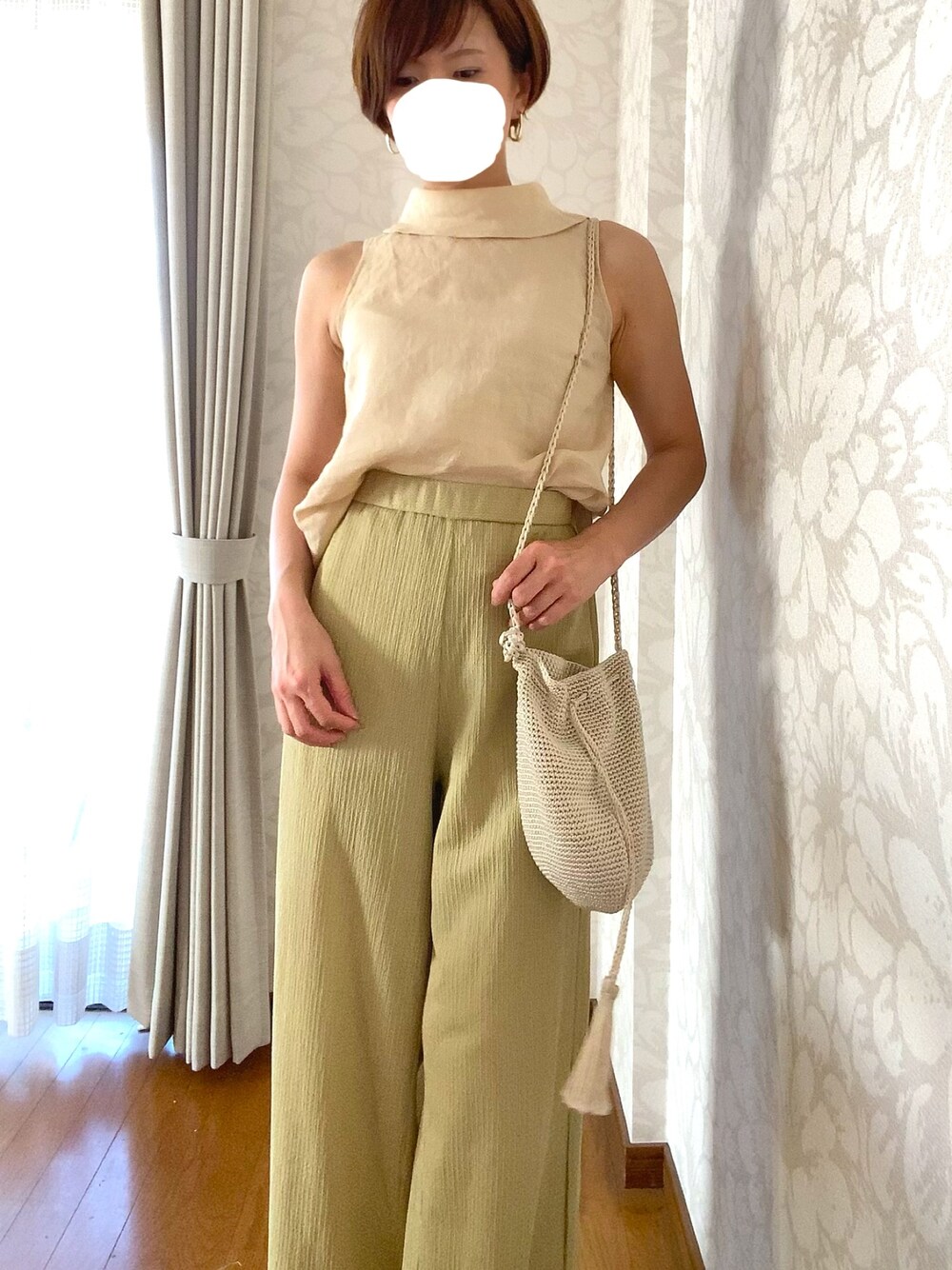 「しまむらのアイテム（パンツ、グリーン系）」を使った、zさん（レディース・154cm）の夏コーディネートの1枚目の写真
