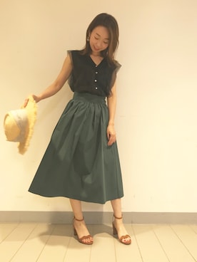 「ストローハット」｜「アイテム（ジャンパースカート）」を使った、mamiさん（レディース・152cm）の夏コーディネート