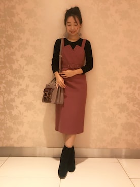 「アイテム（アクセサリー、パープル系）」を使った、mamiさん（レディース・152cm）の秋コーディネート