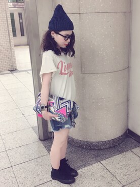 「おちびさん」｜「アイテム（ニットキャップ/ビーニー）」を使った、maccoさん（レディース・145cm）の夏コーディネート