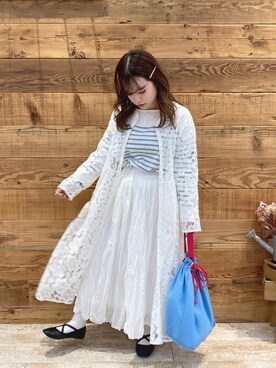 「ワッシャースカート」｜「アイテム（ワンピース/ドレス）」を使った、yukaさん（レディース・153cm）の春コーディネート