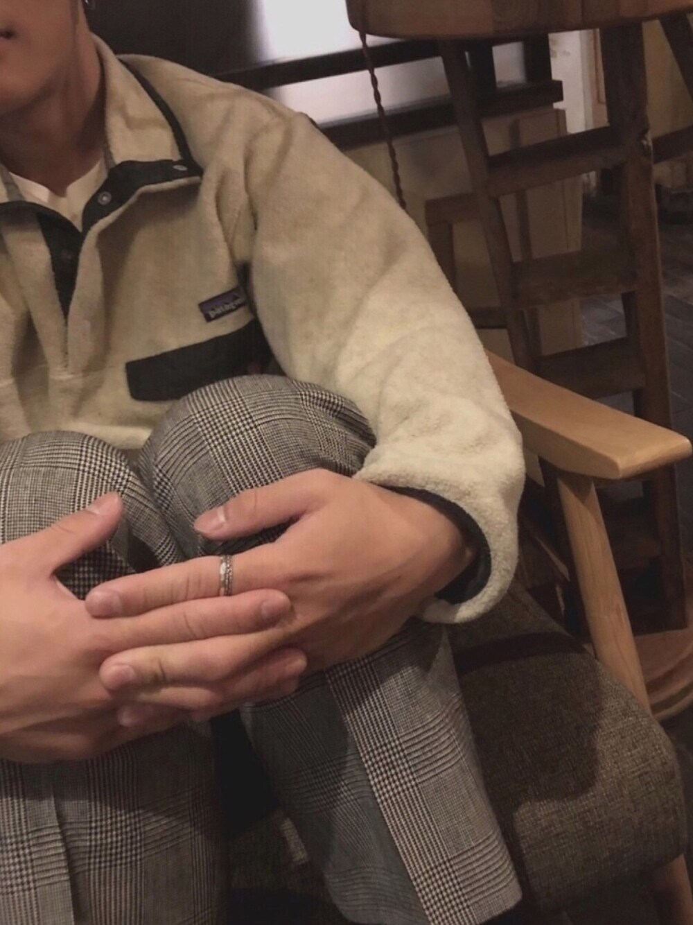 「patagonia、patagoniasynchilla、グレンチェック、グレンチェックパンツ、古着男子、マッシュ、秋コーデ、秋冬コーデ、低身長」｜「20/80の【20/80】トゥエンティーエイティー/ STERLING SILVER ID RING 13mm width（リング、シルバー系）」を使った、✌︎さん（メンズ・165cm）の秋コーディネートの1枚目の写真