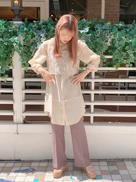 「one after another NICE CLAUP（ワンアフターアナザーナイスクラップ）のアイテム（スラックス、ブラウン系）」を使った、ayame💄💕さん（レディース・163cm）の夏コーディネート