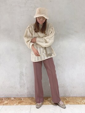 「one after another NICE CLAUP（ワンアフターアナザーナイスクラップ）のアイテム（スラックス、ブラウン系）」を使った、ayame💄💕さん（レディース・163cm）の秋コーディネート