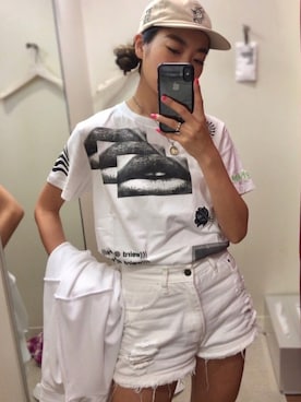 「DIESEL（ディーゼル）のアイテム（Tシャツ/カットソー）」を使った、Yさん（レディース・164cm）の夏コーディネート