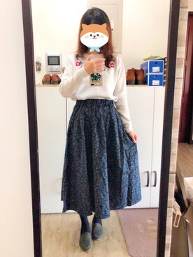 「アイテム（ローファー、グリーン系）」を使った、momoさん（レディース・156cm）の冬コーディネート