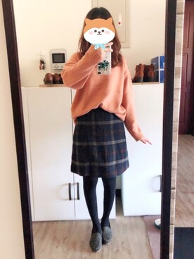 「アイテム（ローファー、グリーン系）」を使った、momoさん（レディース・156cm）の冬コーディネート