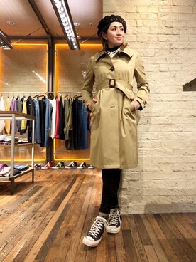 「HYSTERIC GLAMOUR（ヒステリックグラマー）のアイテム（ステンカラーコート）」を使った、girikoさん（レディース・165cm）の冬コーディネート
