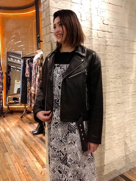 「ラフコーデ」｜「アイテム（ライダースジャケット）」を使った、girikoさん（レディース・165cm）の冬コーディネート