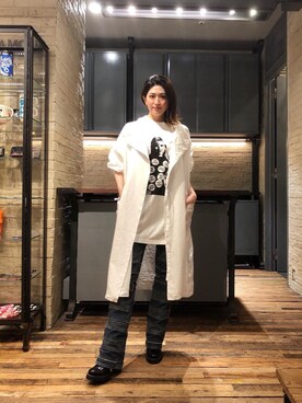 「長袖シャツ」｜「アイテム（その他アウター）」を使った、girikoさん（レディース・165cm）の春コーディネート