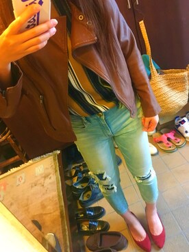 「アイテム（その他トップス、ブラウン系）」を使った、アユさん（レディース・163cm）の春コーディネート