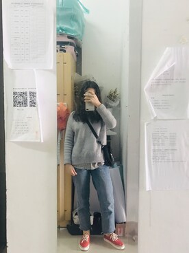 「アイテム（モカシン/デッキシューズ、レッド系）」を使った、Tianloorさん（レディース・153cm）の春コーディネート