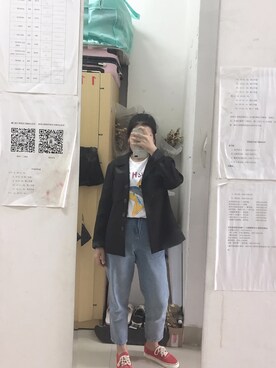 「KANGOL（カンゴール）のアイテム（テーラードジャケット、ブラック系）」を使った、Tianloorさん（レディース）の春コーディネート