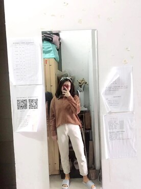 「KANGOL（カンゴール）のアイテム（パーカー、ブラウン系）」を使った、Tianloorさん（レディース）の春コーディネート