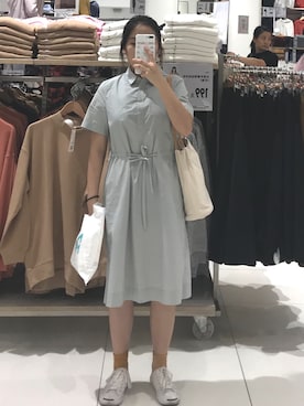 「日系极简」｜「アイテム（シャツワンピース）」を使った、Tianloorさん（レディース・153cm）の夏コーディネート