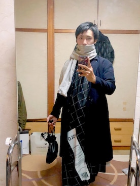 「STUDIOUS（ステュディオス）のアイテム（ステンカラーコート）」を使った、のんさん（メンズ・170cm）の冬コーディネート