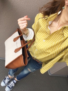 「Ungrid（アングリッド）のフレイドヘムストスリ（デニムパンツ）」を使った、長谷千沙さん（レディース・158cm）の春コーディネート