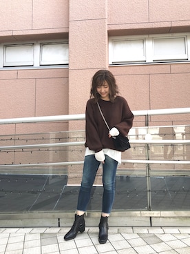 「Ungrid（アングリッド）のインディゴフレイドヘムストスリ（デニムパンツ）」を使った、長谷千沙さん（レディース・158cm）の春コーディネート