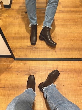 「Ungrid（アングリッド）のスクエアトゥサイドゴアブーツ（ブーツ）」を使った、長谷千沙さん（レディース・159cm）の秋コーディネート