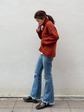 「ハイネックトップス」｜長谷千沙さん（レディース・159cm）の冬コーディネート