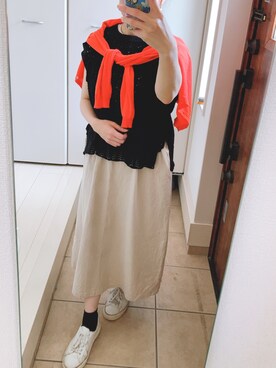 「fifth（フィフス）の【星玲奈レコメンド】クロシェ編みサマーニット（ニット/セーター、ブラック系）」を使った、maiさん（レディース・150cm）の春コーディネート