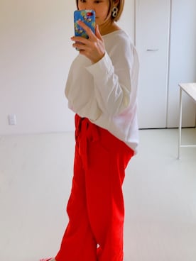 「trust-radyのアイテム（パンツ、レッド系）」を使った、maiさん（レディース・150cm）の春コーディネート