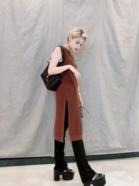 「ロングニット」｜「アイテム（ワンピース/ドレス）」を使った、cecilmcbee_staffさん（レディース・157cm）の夏コーディネート