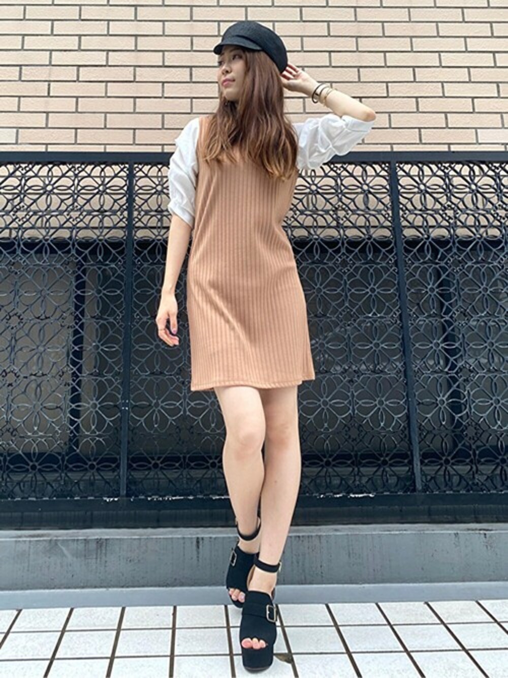 「ワンピース、異素材、セシルマクビー、カジュアルコーデ、CECIL McBEE、カットワンピース、タイトワンピース、高身長女子」｜「CECIL McBEEの「異素材カットワンピース」（ワンピース、ブラック系）」を使った、cecilmcbee_staffさん（レディース・165cm）の夏コーディネートの1枚目の写真