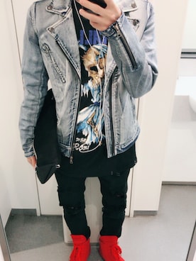 「Bitter  storeのアイテム（デニムジャケット、ブルー系）」を使った、カドさん（メンズ・166cm）の冬コーディネート