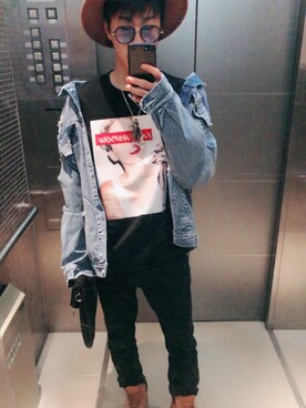 「Bitter Storeのアイテム（デニムジャケット、ブルー系）」を使った、カドさん（メンズ・166cm）の冬コーディネート