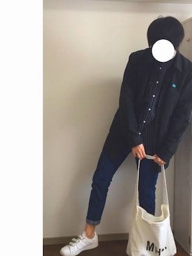 「BEAMS T（ビームスティー）のF-LAGSTUF-F / 別注 エレファント コーチジャケット（ブルゾン、ブラック系）」を使った、NOhさん（メンズ・175cm）の春コーディネート