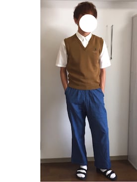 「POLO RALPH LAUREN（ポロ ラルフ ローレン）のアイテム（ベスト、ブラウン系）」を使った、NOhさん（メンズ・175cm）の夏コーディネート
