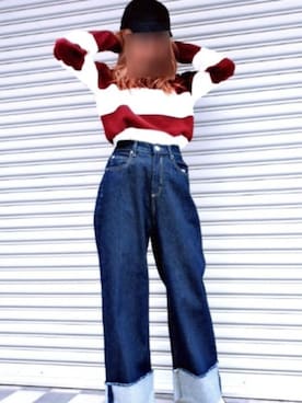 「ボーダーニット」｜「アイテム（キャップ）」を使った、Kさん（レディース・154cm）の秋コーディネート