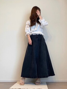「LA BELLE ETUDE（ラベルエチュード）のアイテム（デニムスカート）」を使った、めるてぃさん（レディース・153cm）の春コーディネート