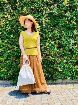 「ノースリーブニット」｜「アイテム（帽子）」を使った、せきさん（レディース・150cm）の夏コーディネート