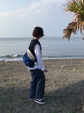 「patagonia（パタゴニア）のパタゴニア / メンズ・ロングスリーブ・P-6ロゴ・レスポンシビリティー（Tシャツ/カットソー、ホワイト系）」を使った、wakana さん（レディース・163cm）の春コーディネート