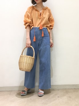 「Casselini（キャセリーニ）のアイテム（かごバッグ）」を使った、kitanoさん（レディース・164cm）の夏コーディネート