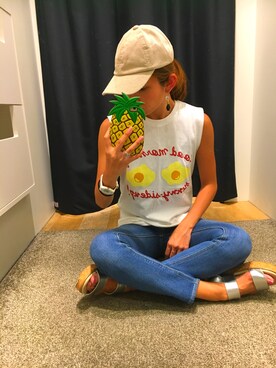 「OZOC（オゾック）のアイテム（キャップ）」を使った、ayachiroさん（レディース・160cm）の夏コーディネート