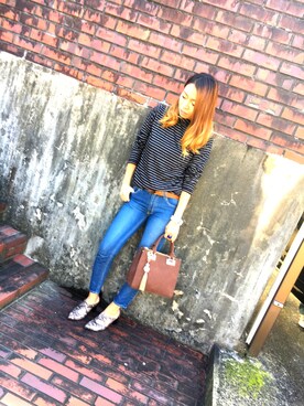 「OZOC（オゾック）のアイテム（ボストンバッグ）」を使った、ayachiroさん（レディース・160cm）の秋コーディネート