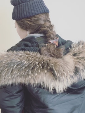 「Alpha Industries（アルファインダストリーズ）の＜ALPHA＞N-2B（ミリタリージャケット、ブラック系）」を使った、hamazi／代官山 Am bestenさん（レディース・152cm）の冬コーディネート