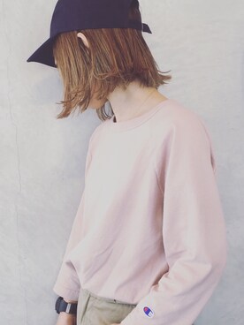 「6（ロク）のアイテム（Tシャツ/カットソー、ピンク系）」を使った、hamazi／代官山 Am bestenさん（レディース・152cm）の春コーディネート
