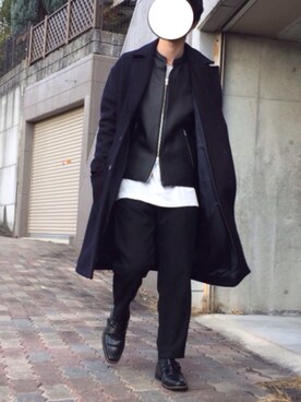 「オーバーコート」｜「アイテム（ライダースジャケット）」を使った、よしきさん（メンズ・167cm）の冬コーディネート