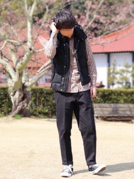 「NANO universe（ナノユニバース）のアイテム（ダウンベスト）」を使った、あつげんさん（メンズ・172cm）の春コーディネート